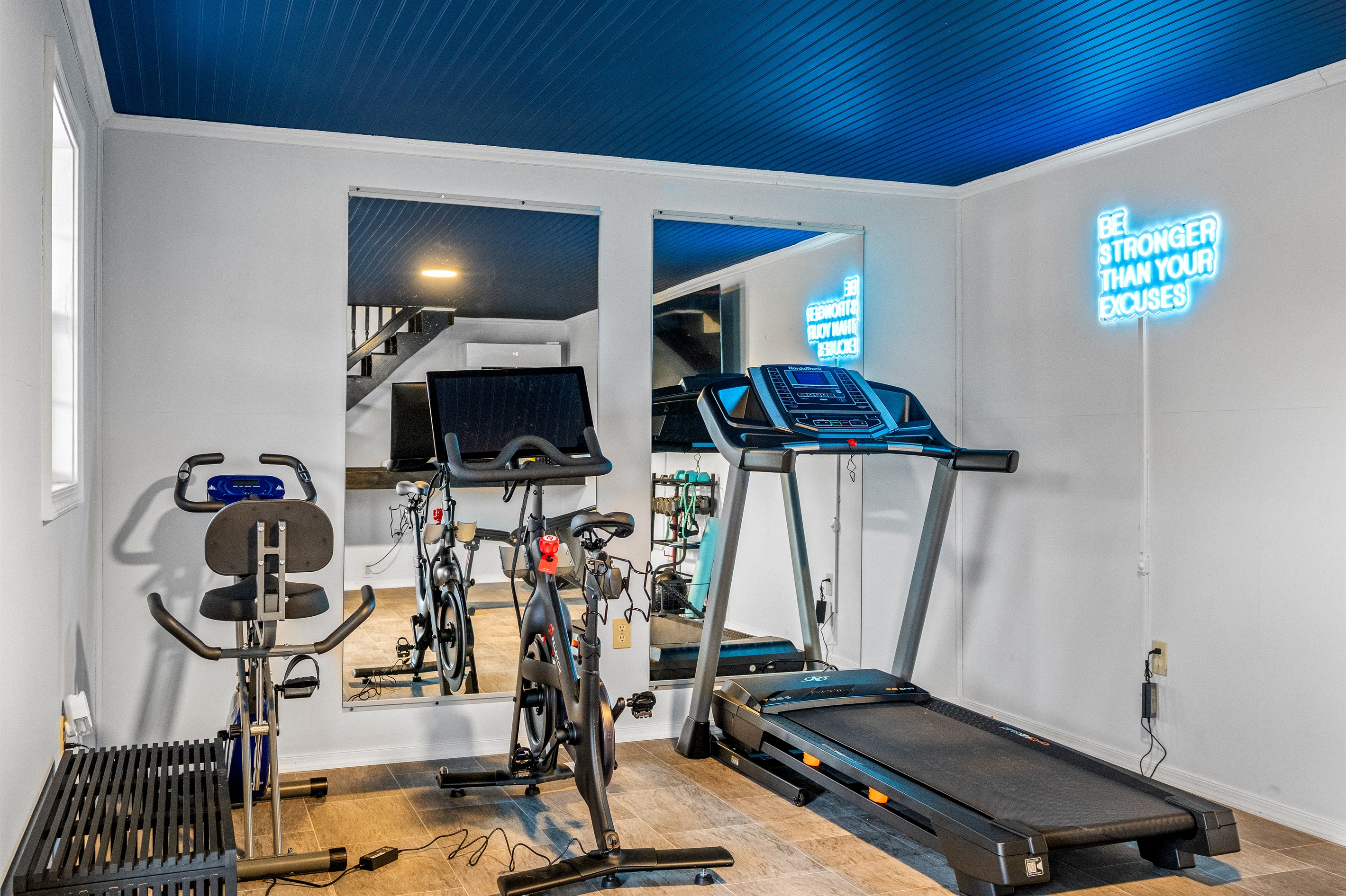 Simple but thoughtful home gym essentials ready to go.