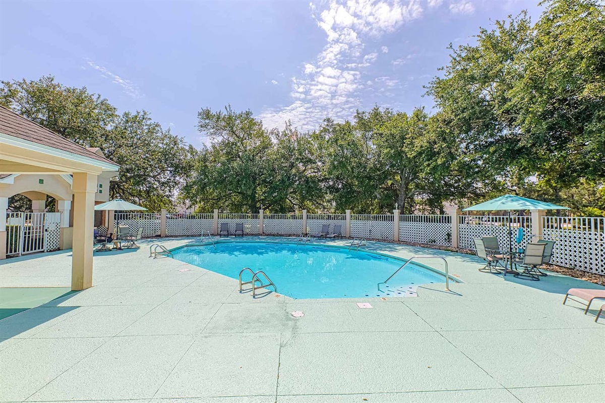 Poolside Paradise: Dive into relaxation at this beautiful pool surrounded by lush greenery!