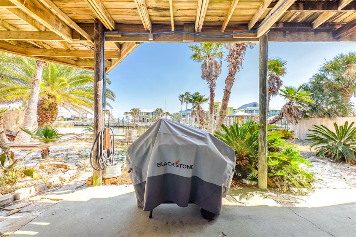 Outdoor Oasis: Enjoy grilling under palm trees with serene views of the waterway!