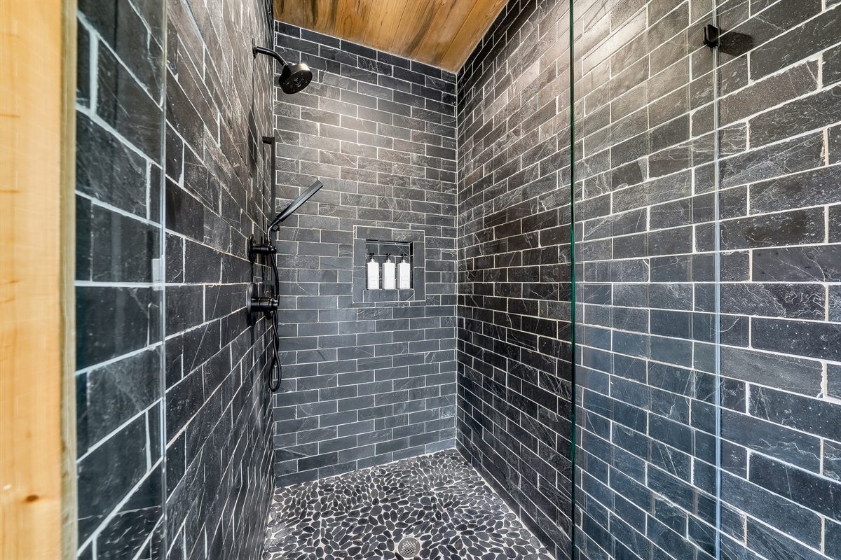 Oversized walk-in shower. 