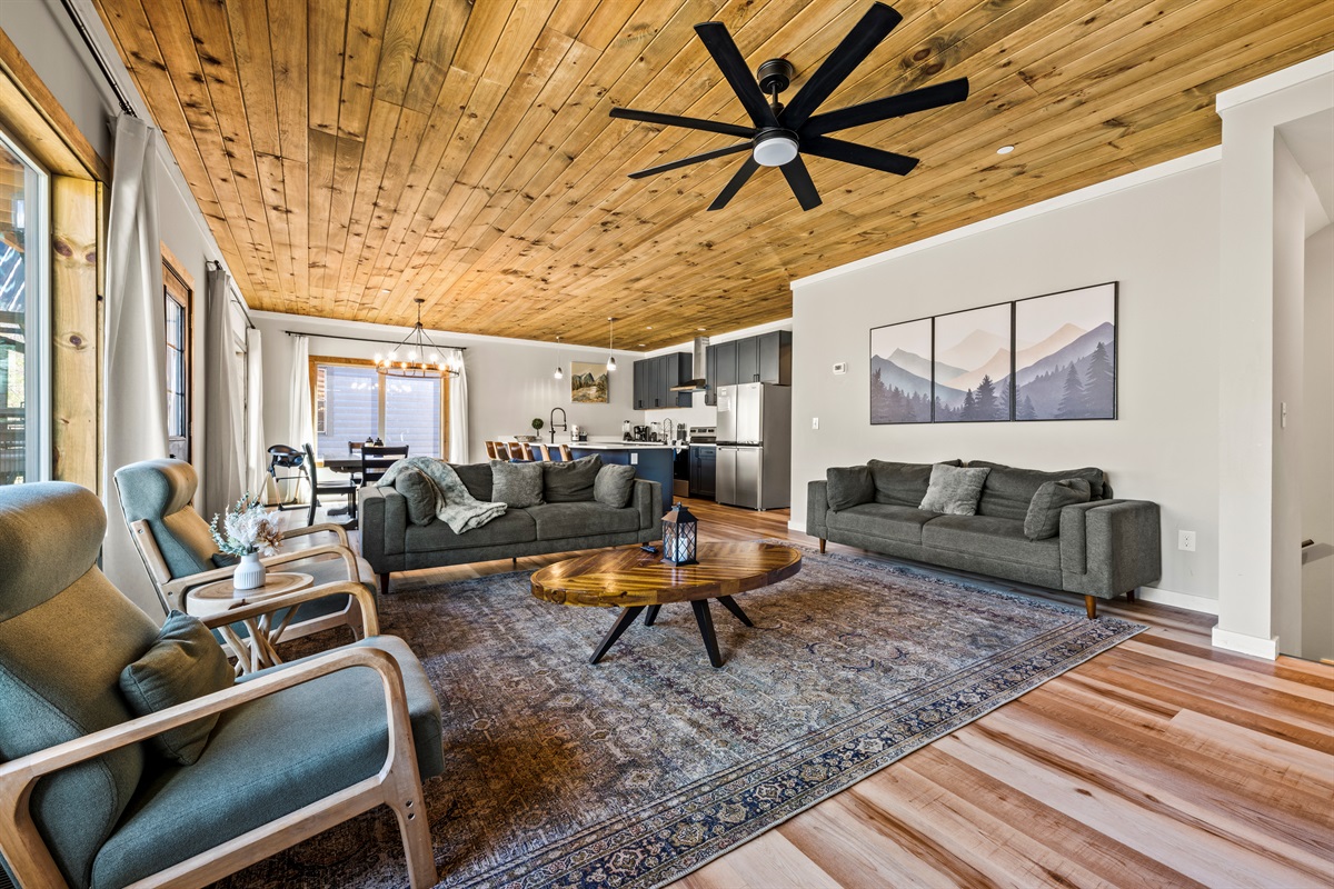 The living room is on the main level conveniently located near the dining room and kitchen areas.