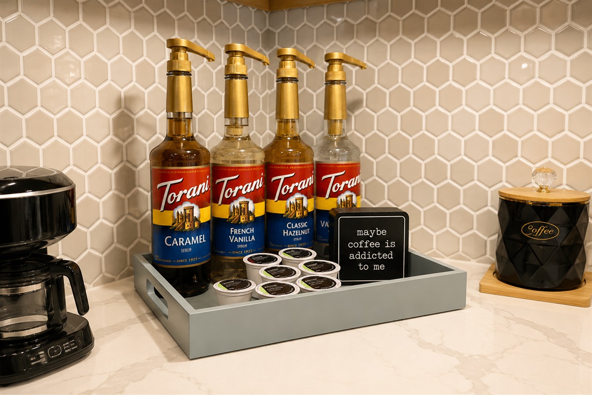 Coffee Bar: Indulge in gourmet flavors with syrups, pods, and a wink at your caffeine habit!