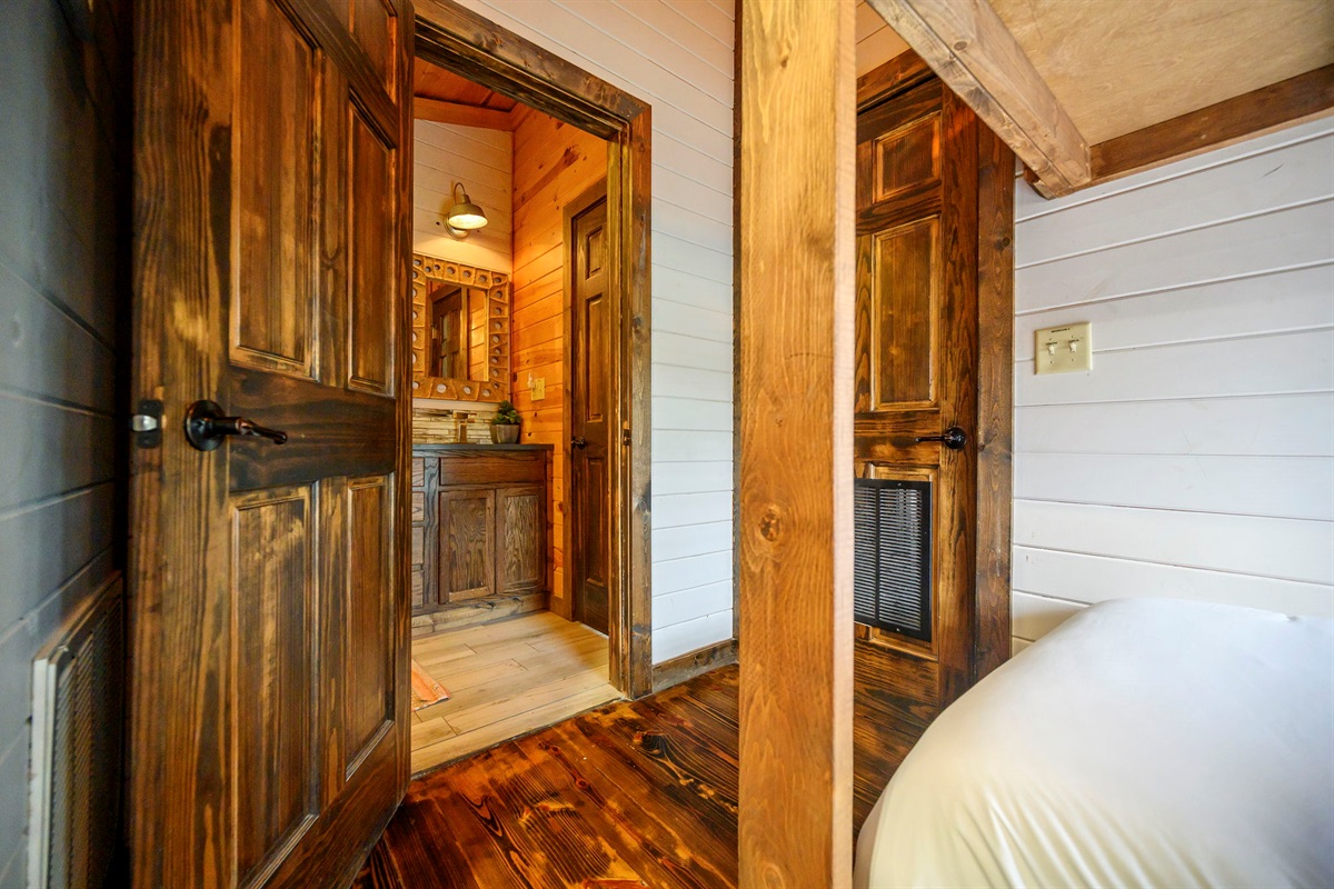 Second Level Bunk Room Access to Shared Bathroom