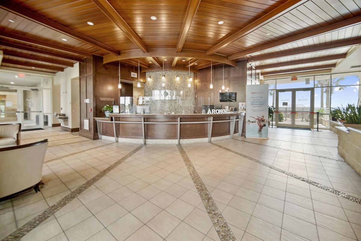 The lobby at Aqua Resort in Panama City Beach, FL.