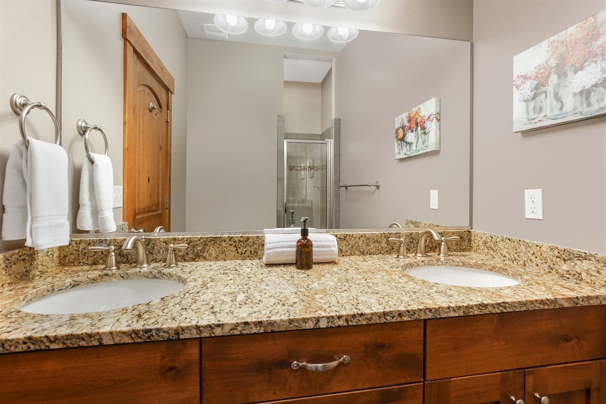 Double vanity bathroom with plenty of space to get ready with ease.