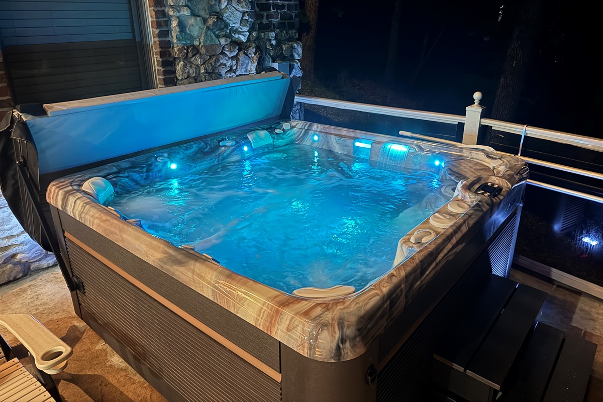 Salt-water Hot tub has LED lights and speaker system