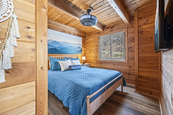 The queen bedroom window is a popular spot to sight and observe bears walking around during their morning and twilight search for food.  Lock those cars and garbage bins if you don't want a mess!