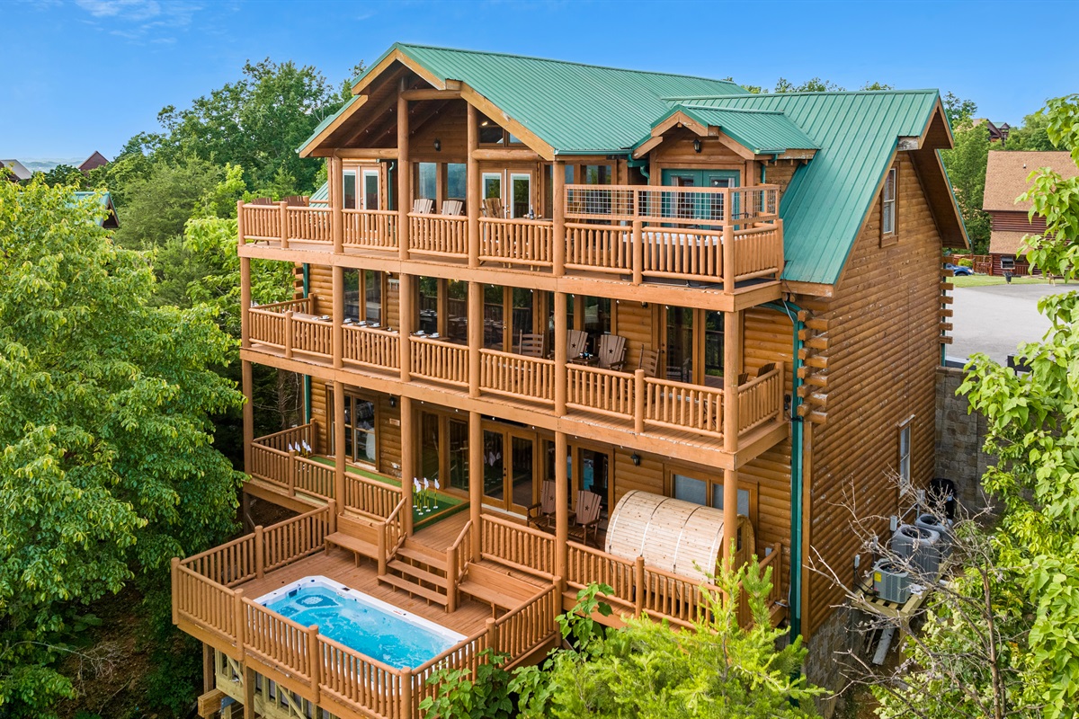 Soak in the private swim spa as the treetops sway and the mountain views stretch endlessly&mdash;your open-air sanctuary in the Smokies.