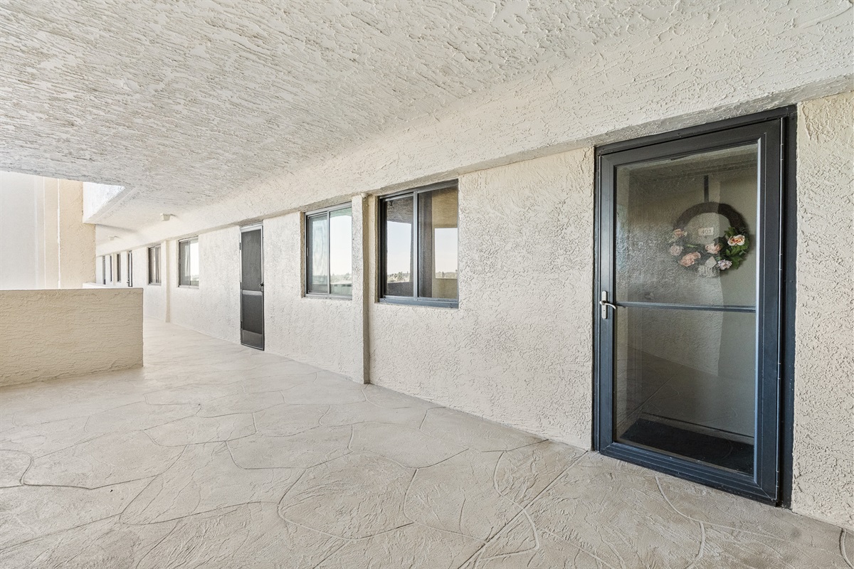 Unit 401, on right, wreath on door