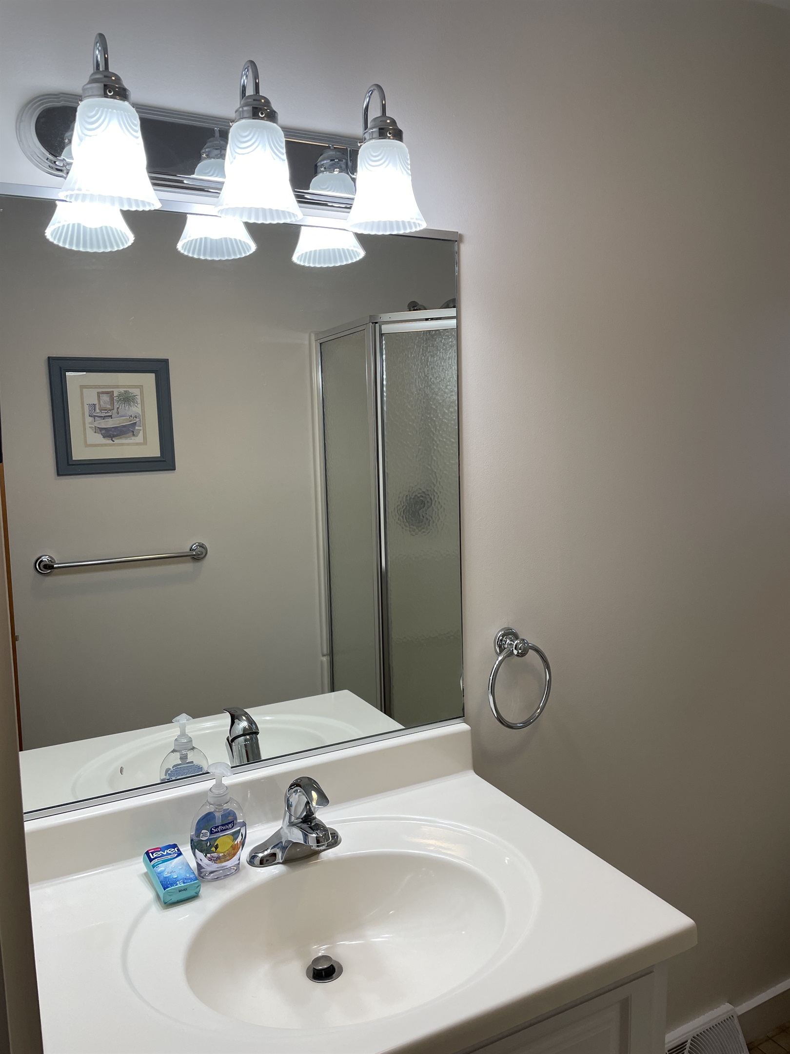 Bathroom with shower off hallway