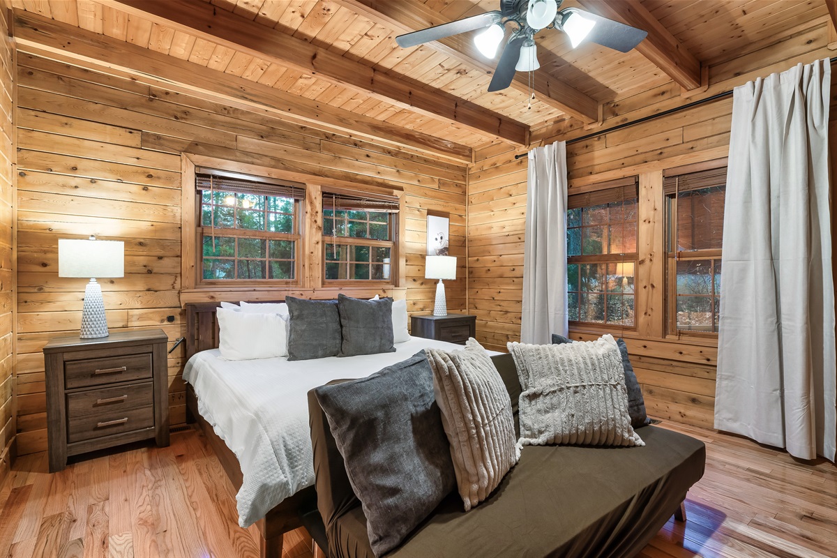 main floor master with ensuite bathroom and fireplace