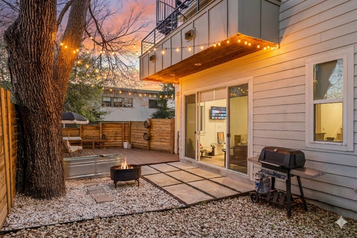 Enjoy evening BBQs on the private patio under twinkling string lights