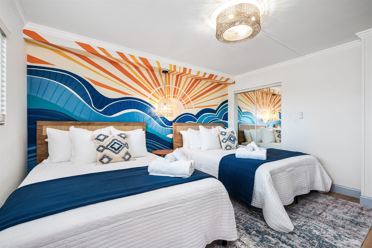 A colorful room ready a great night's rest.