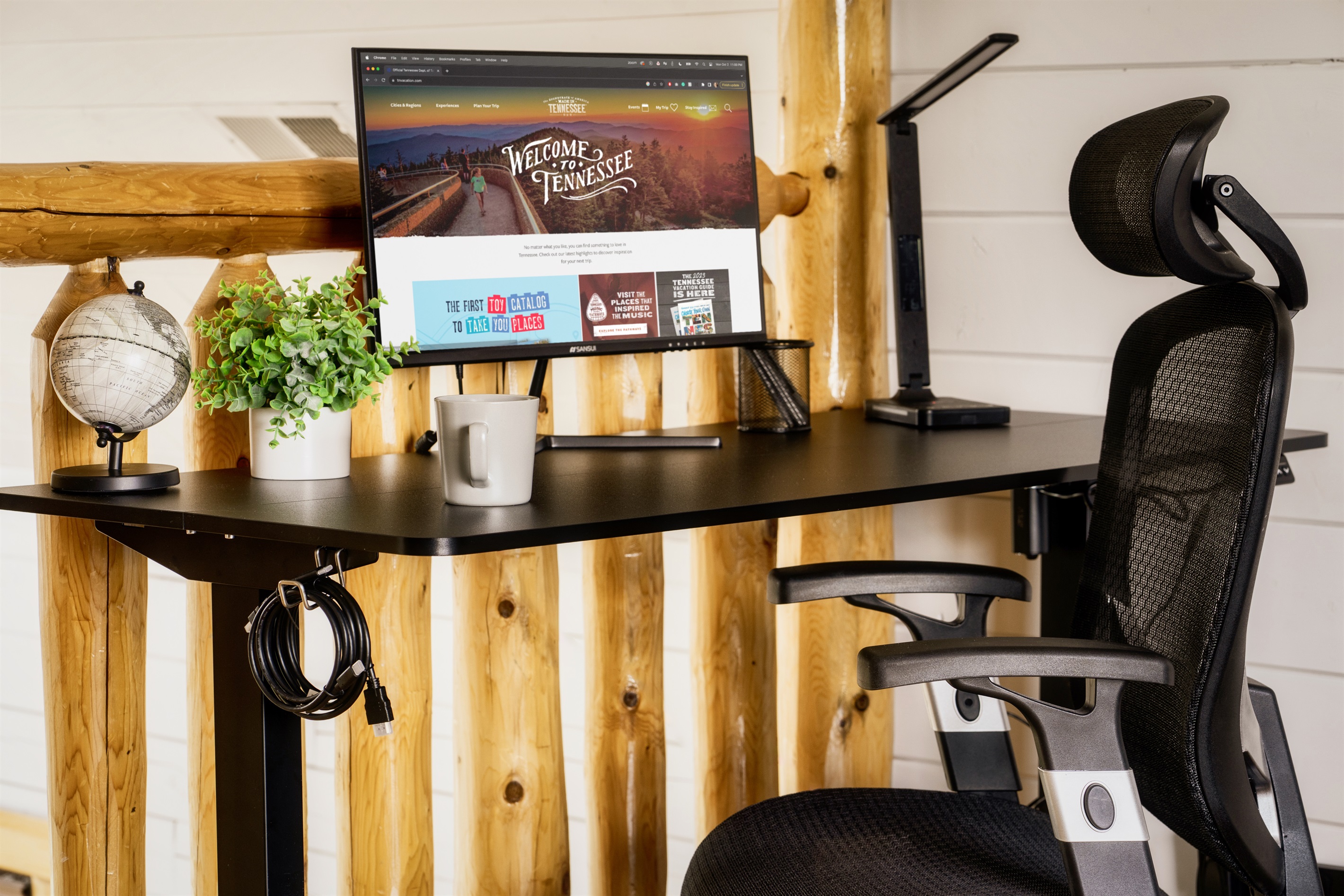 Embracing the serenity of nature's office.