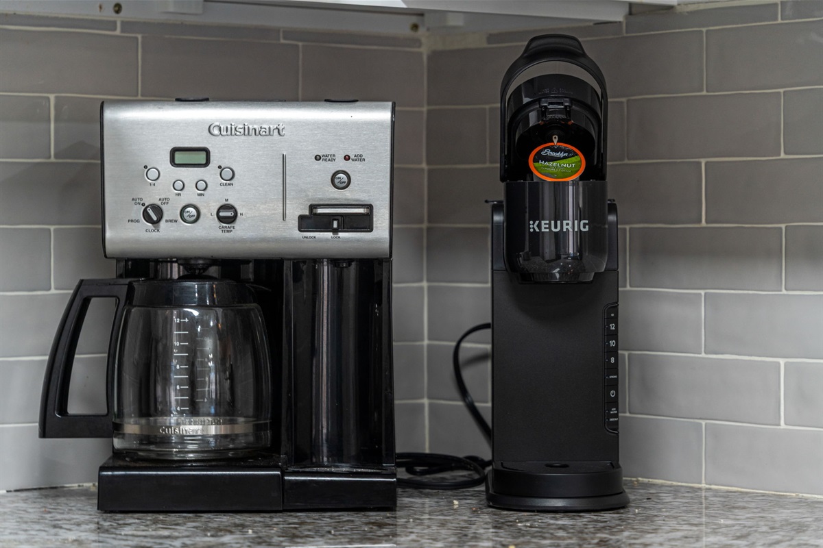 Coffee station ready for slow mornings before exploring Houston.