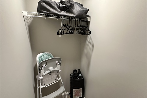 A highchair and Pack-n-Play are in the second bedroom closet.