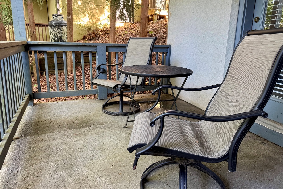 🌿 Private patio overlooking the woods—great for morning coffee or evening relaxation.