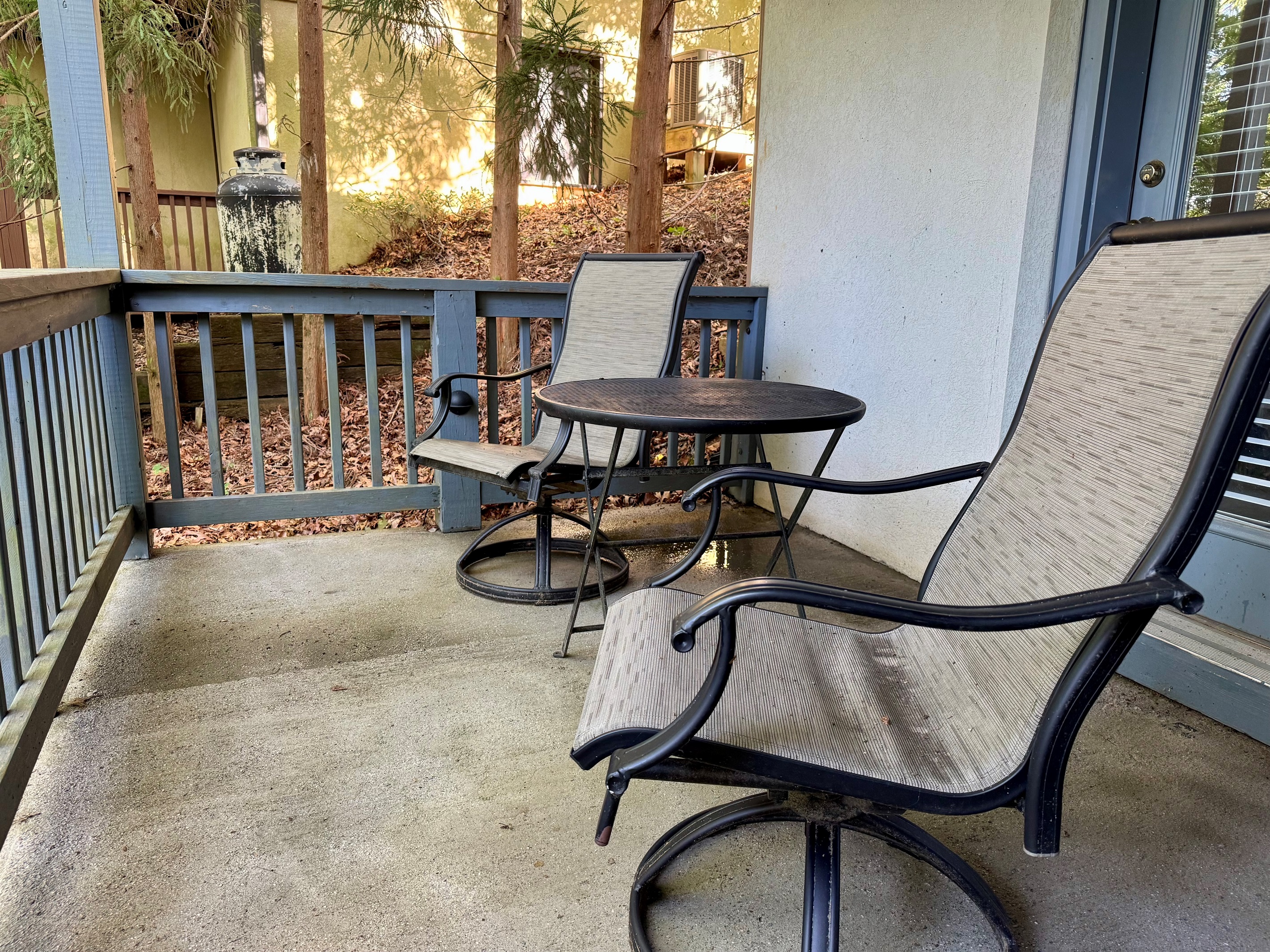 🌿 Private patio overlooking the woods—great for morning coffee or evening relaxation.