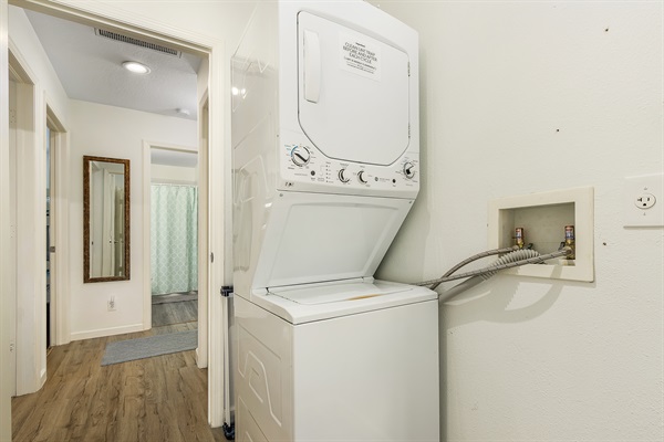 Washer and dryer and other cleaning supplies on site.