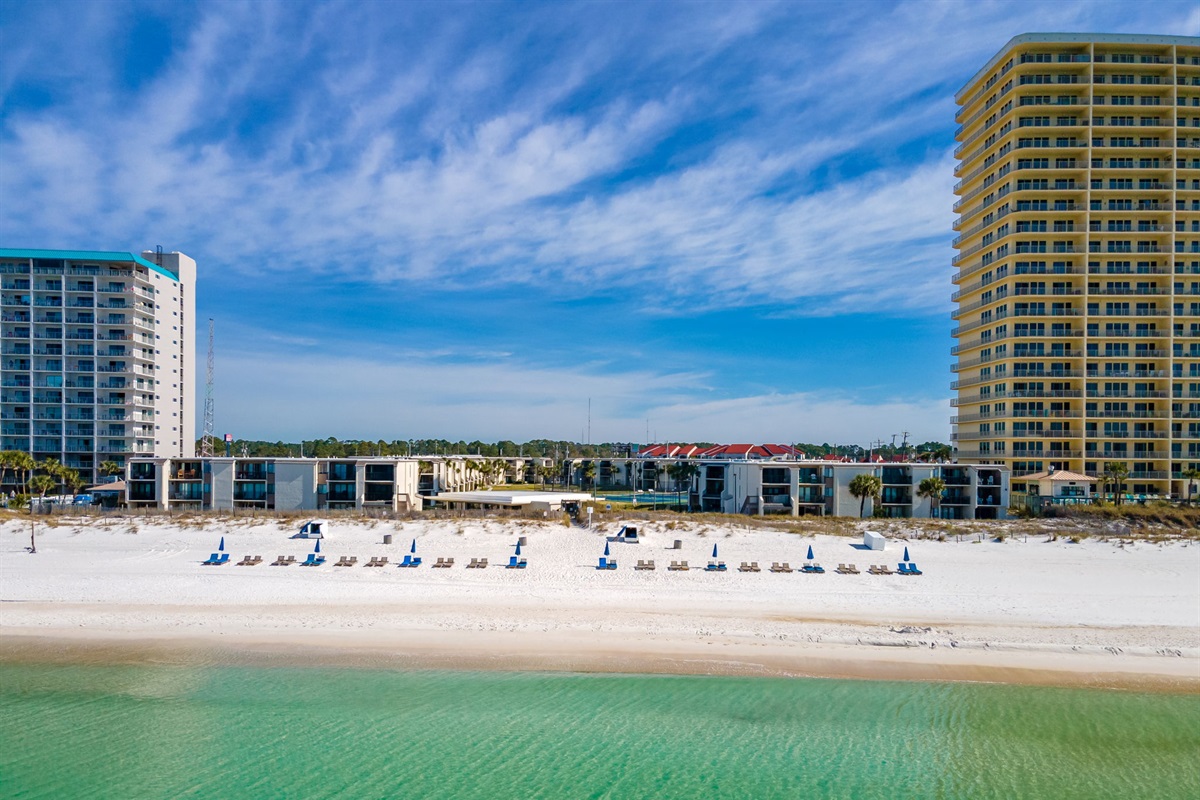no crowds to fight on private complex beach