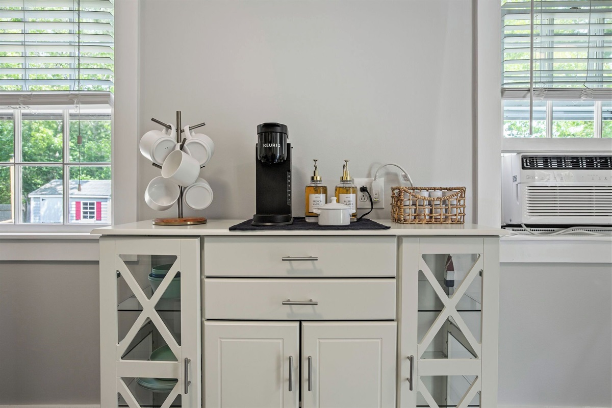 Your morning coffee bar is always fully stocked to make sure you start the day right!
