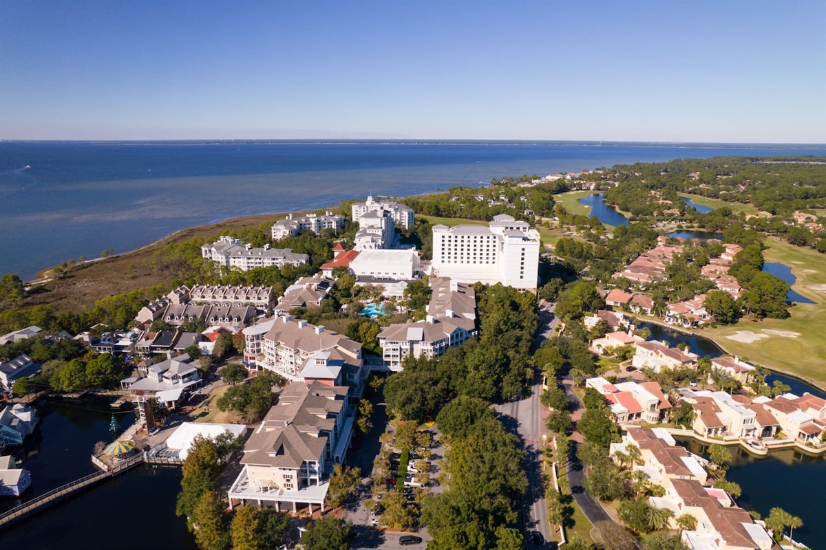 Ariel footage of the Bahia complex along the bayside of the SanDestin Golf & Beach Resort