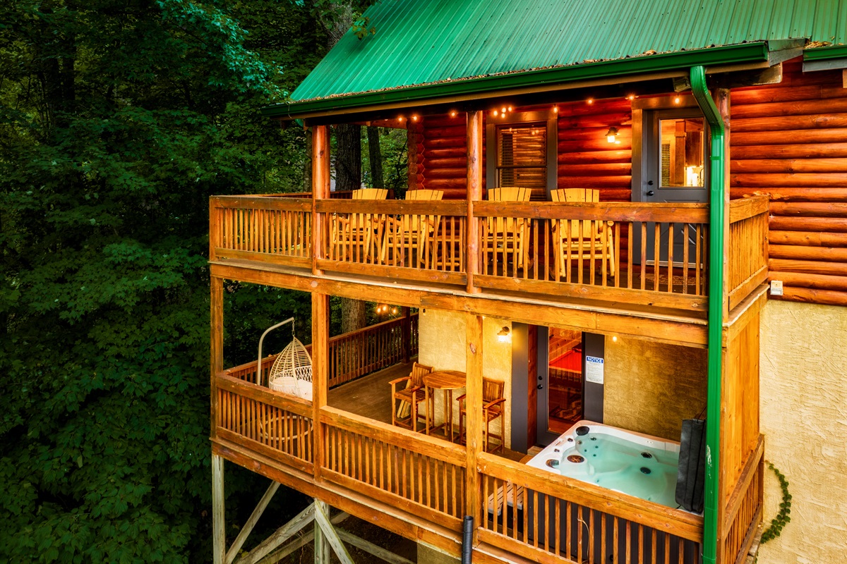 2 wrap around decks with mountain and private forest views