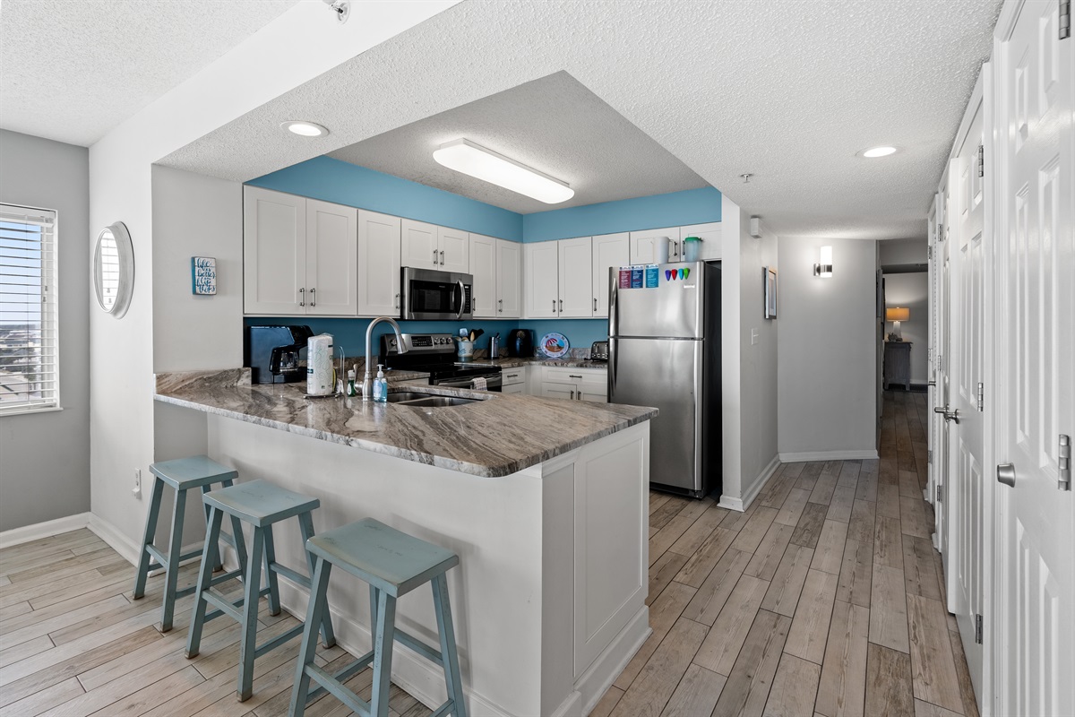 Breakfast Bar off the Kitchen with seating for 3
