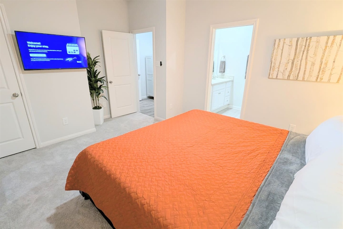 Bedroom has Roku smart TV to stream all your favorite shows. 