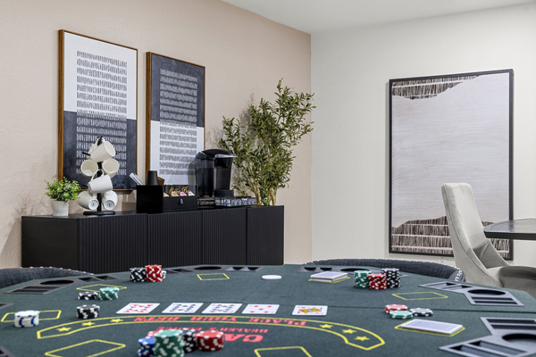 Dining and game area with space for cards, games, or casual gatherings