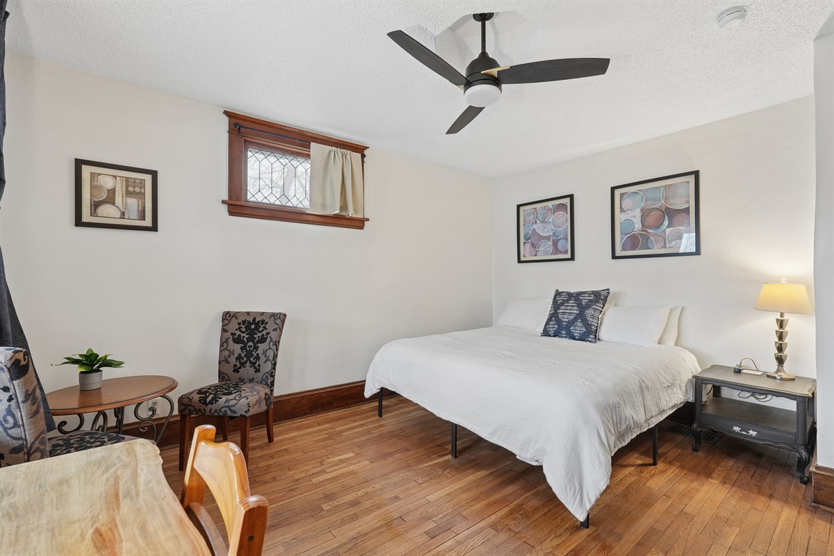 The king bed is spacious and very comfortable, with blackout curtains provided to help you get a great night's rest.