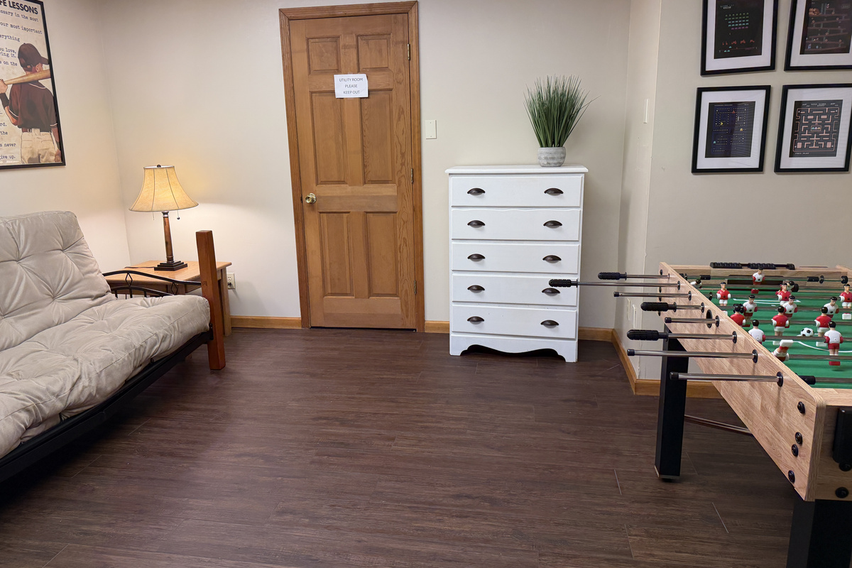 Lower Level sleeping area and foosball