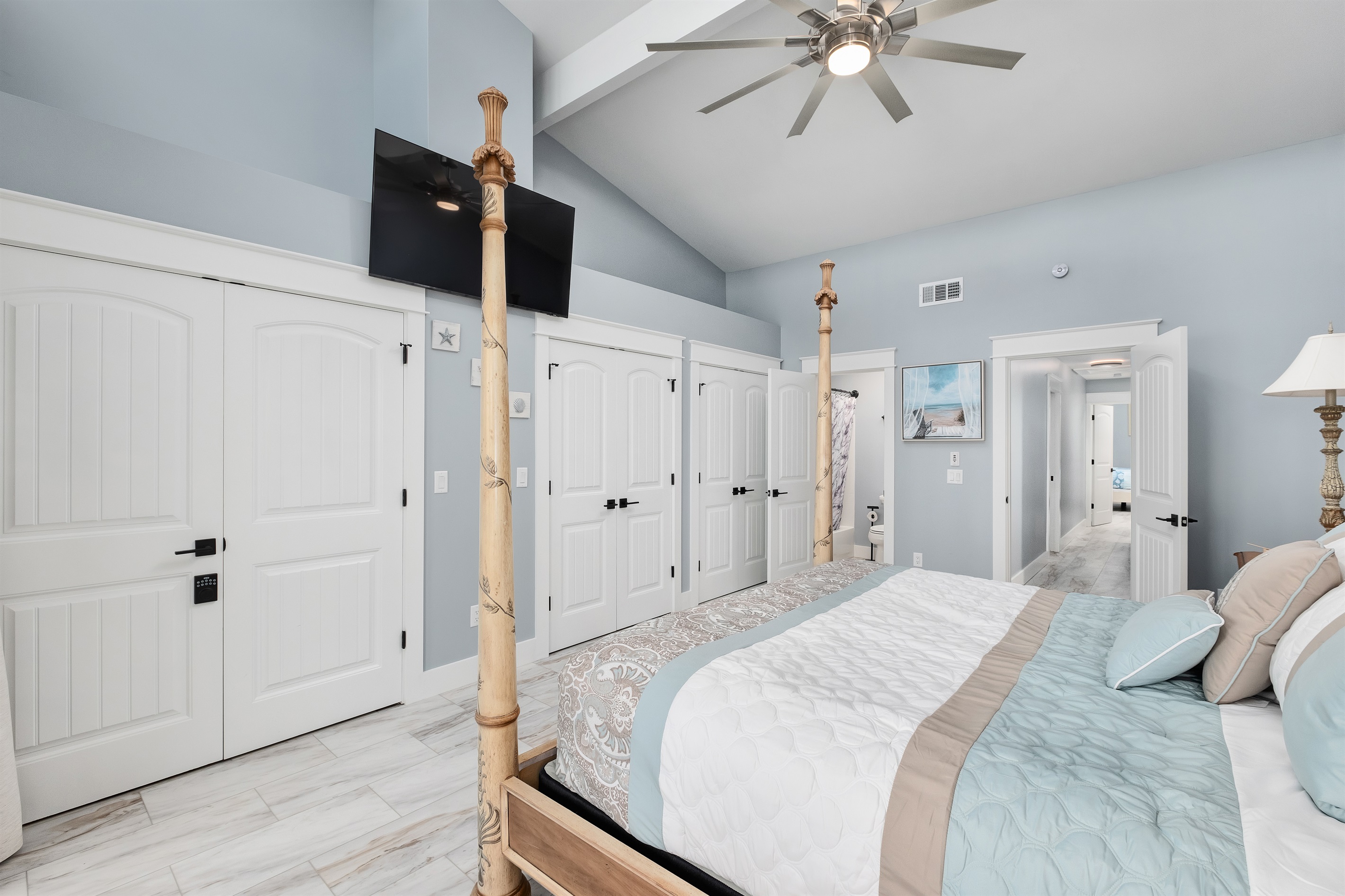 Your upstairs luxurious master bedroom comes with an ensuite bathroom