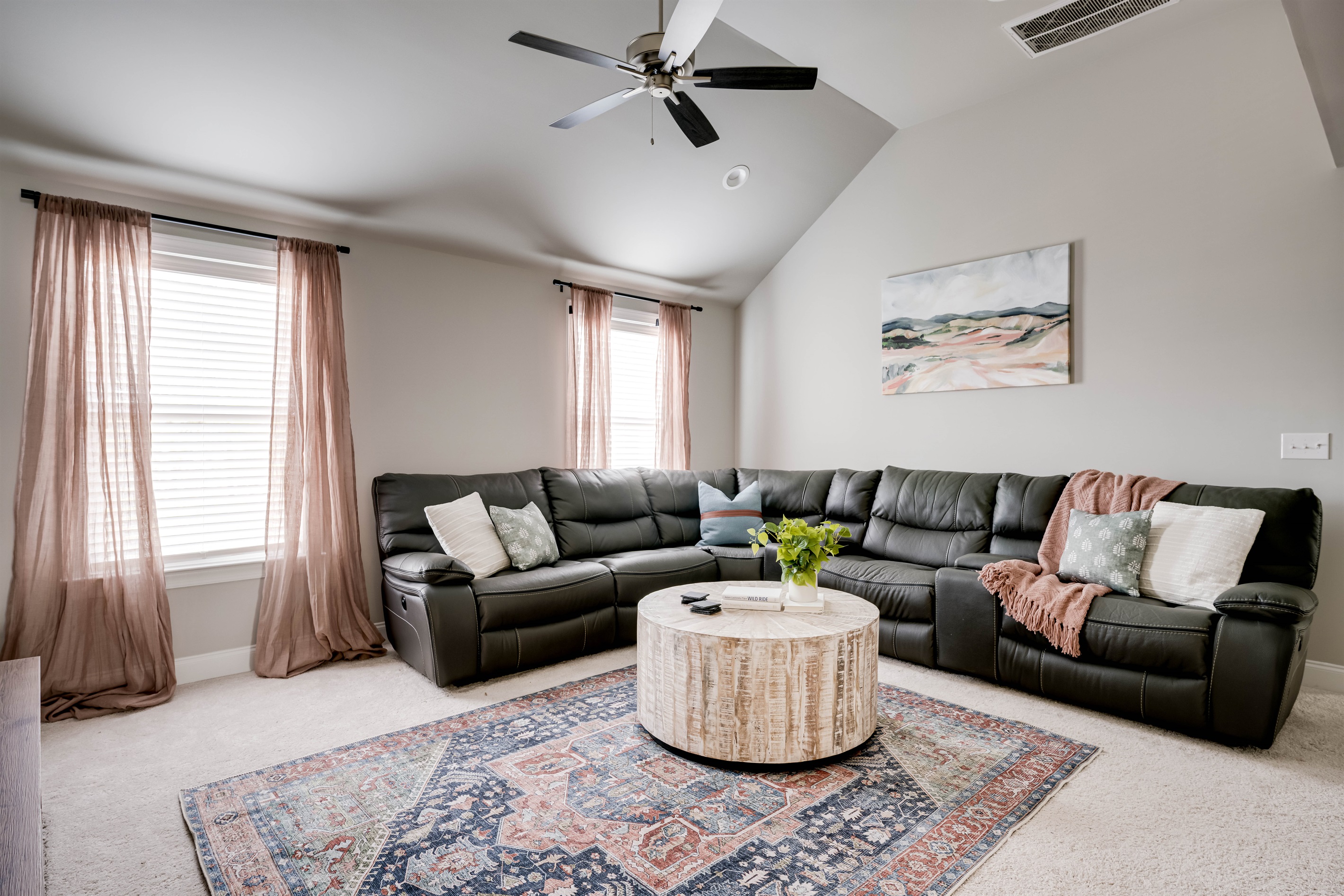 🔥 Your personal theater with booming surround sound and a plush sectional—sit back and enjoy!