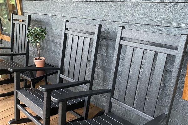 Rocking chair row. We have six rocking chairs out on the deck!