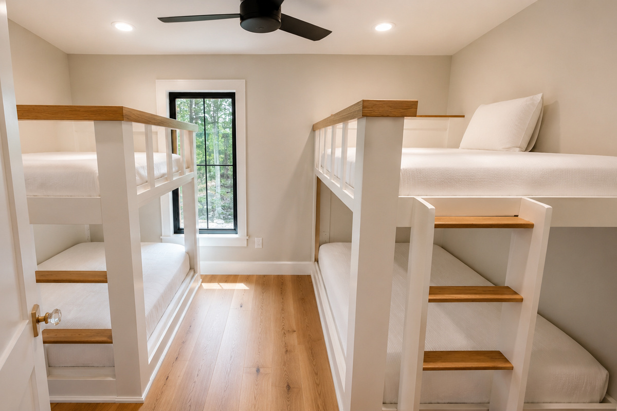 Downstairs bunk room. Two fulls, two twins
