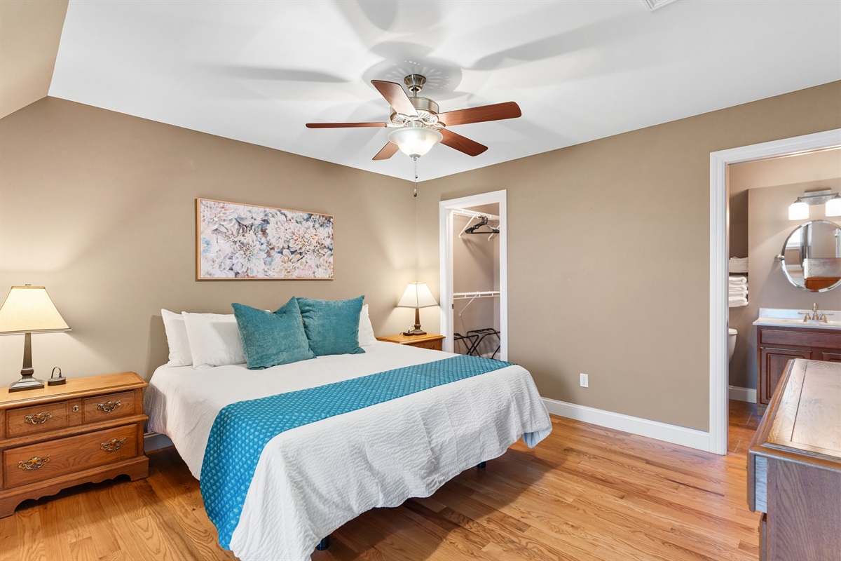 Upper level king suite. Sink into plush bedding and wake to soft morning light.