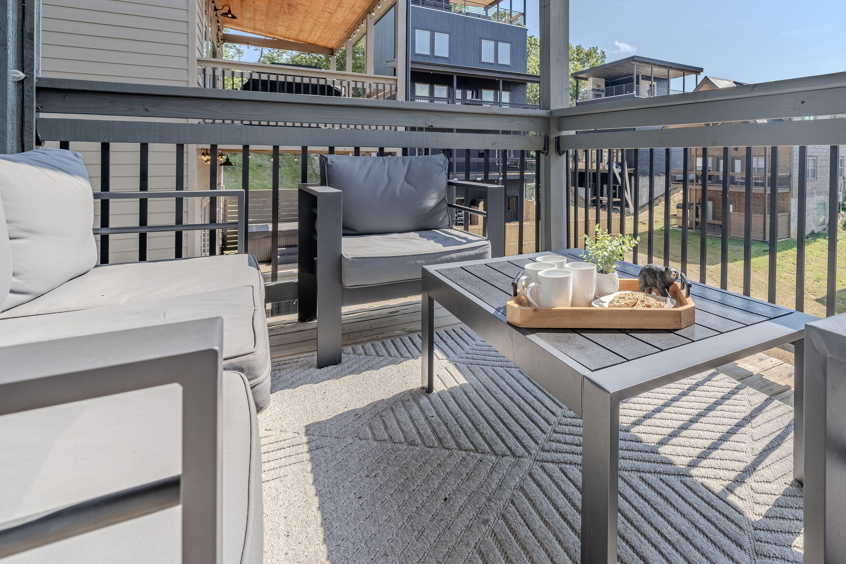 Comfortable deck seating for morning coffee or evening conversation.