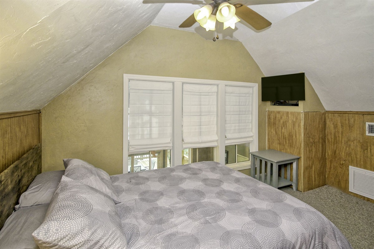 Upstairs Bedroom (Bedroom 3) with Queen Bed, Streaming TV.  