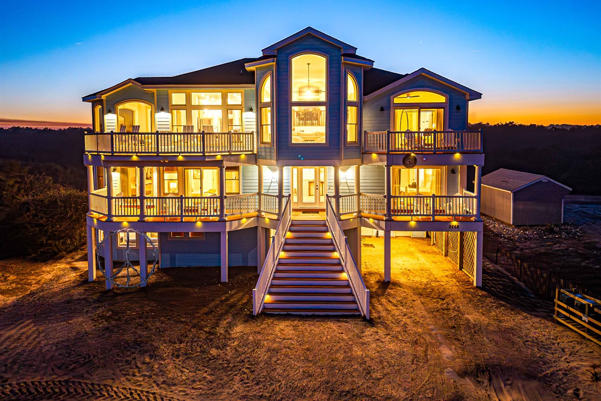 Front of the house as the sunsets