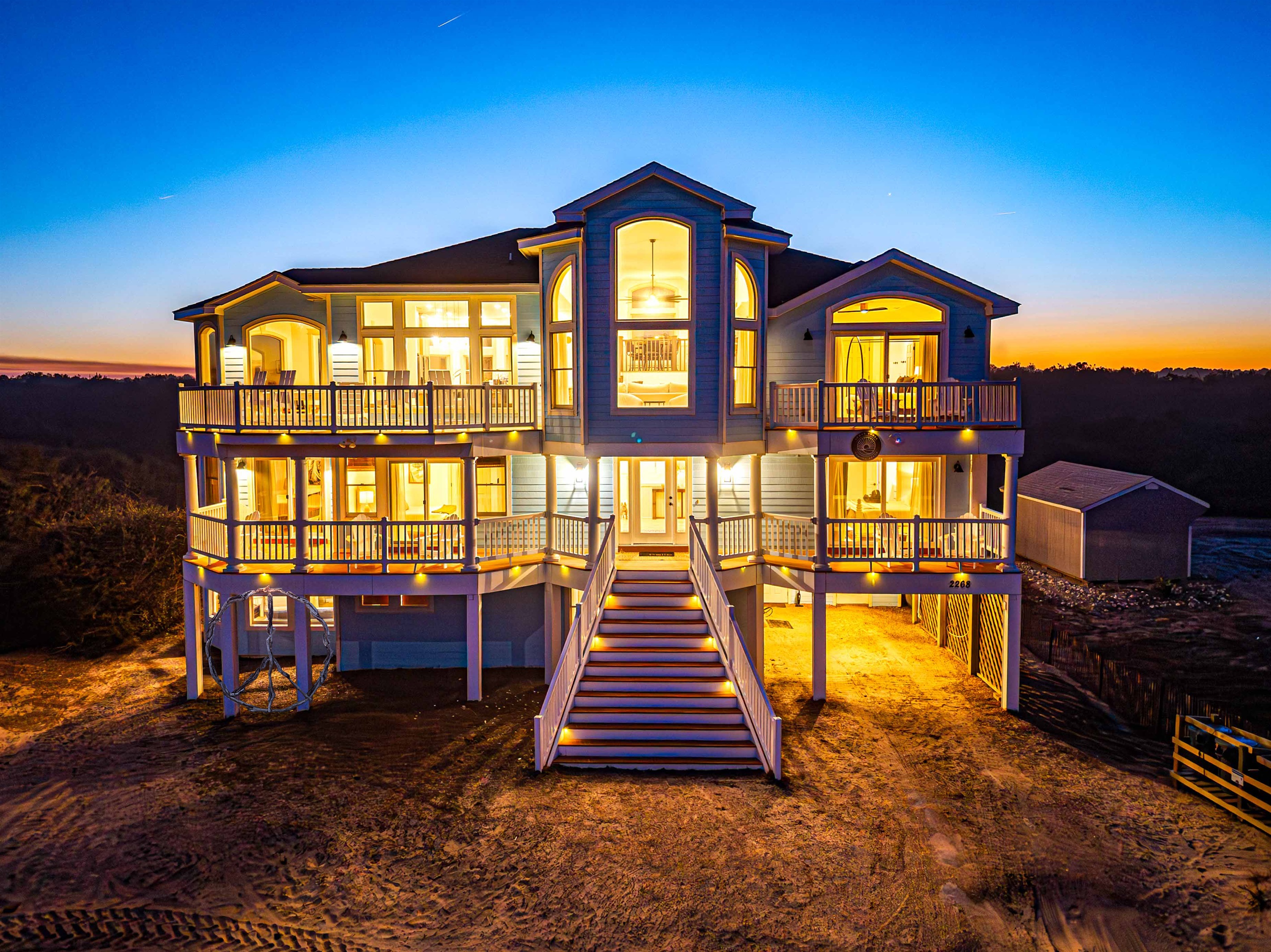 Front of the house as the sunsets