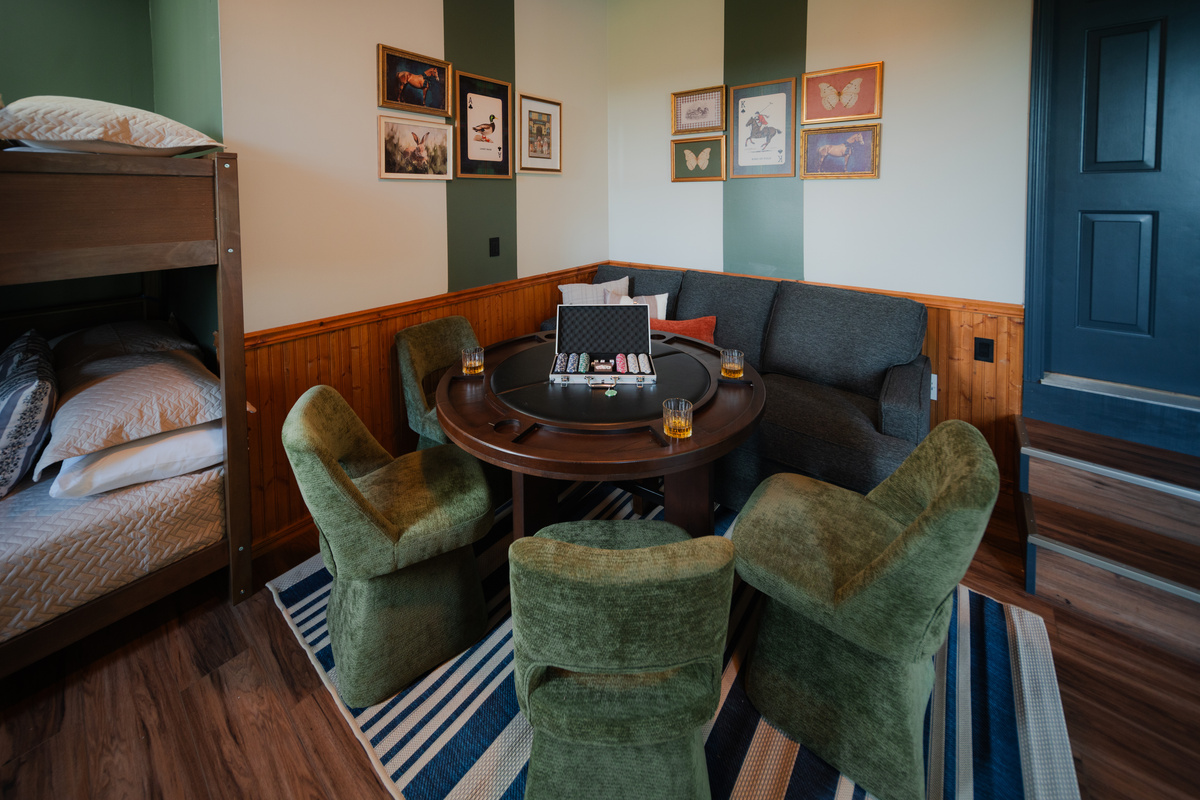 Dedicated poker and board game nook for endless entertainment.
