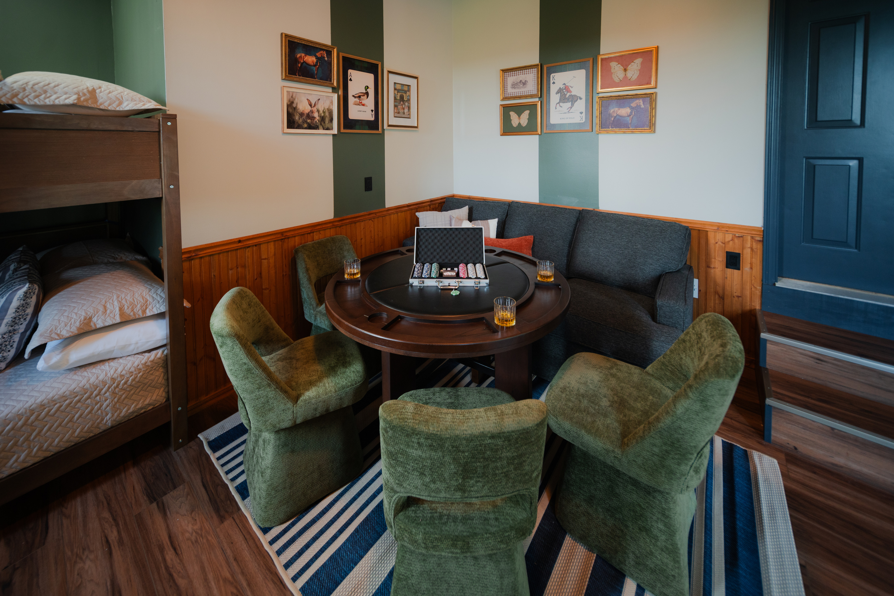 Dedicated poker and board game nook for endless entertainment.