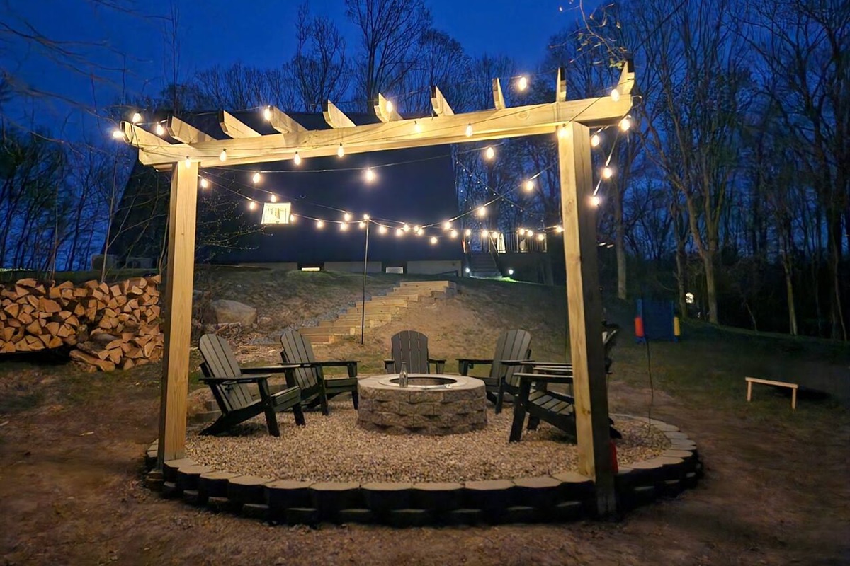 Fire-pit with seating, enjoy smores and listening to the sound of running water 