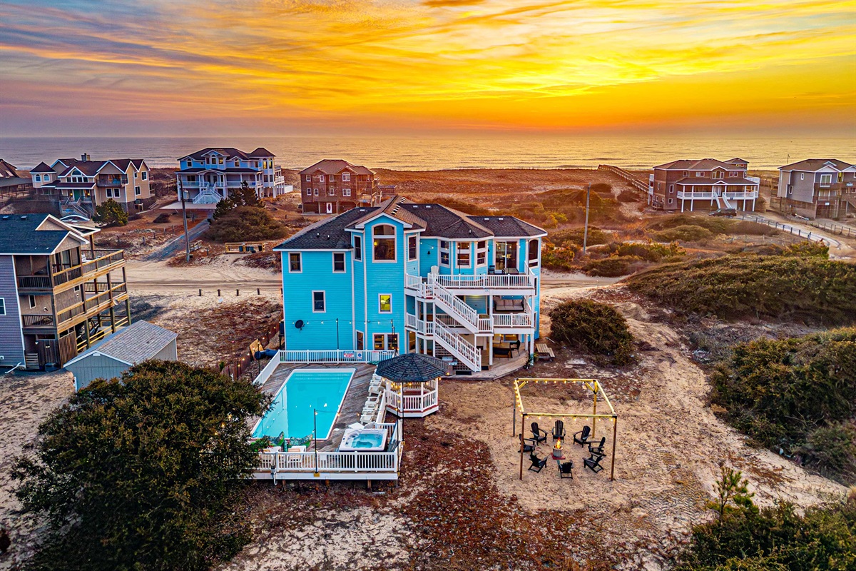 Rear of the house as the sun is rising