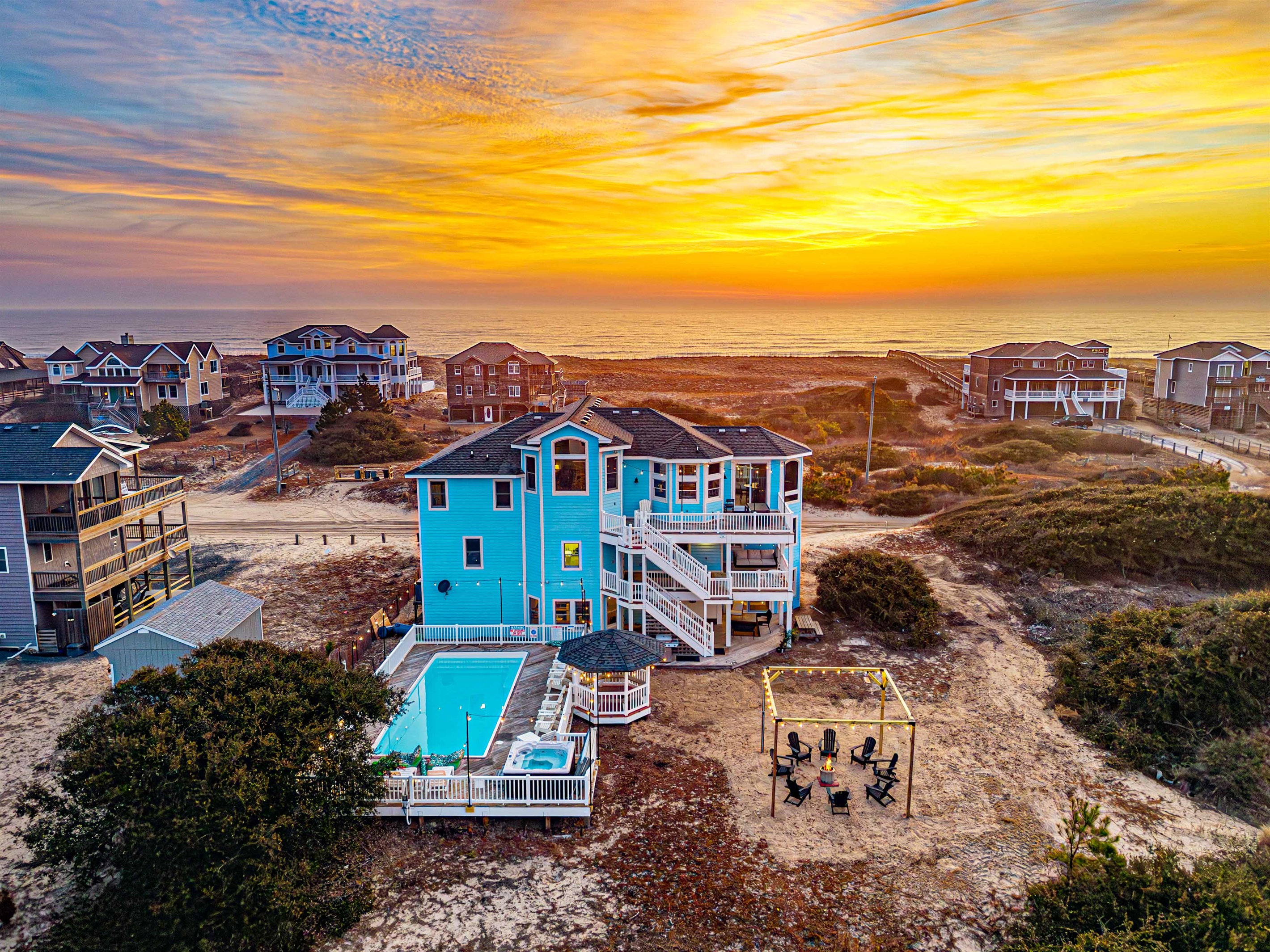 Rear of the house as the sun is rising