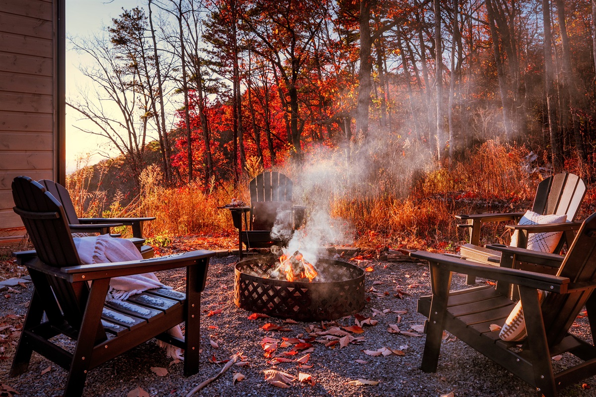 Firepit nights made easy. Chairs set for stories, s’mores, and stargazing.