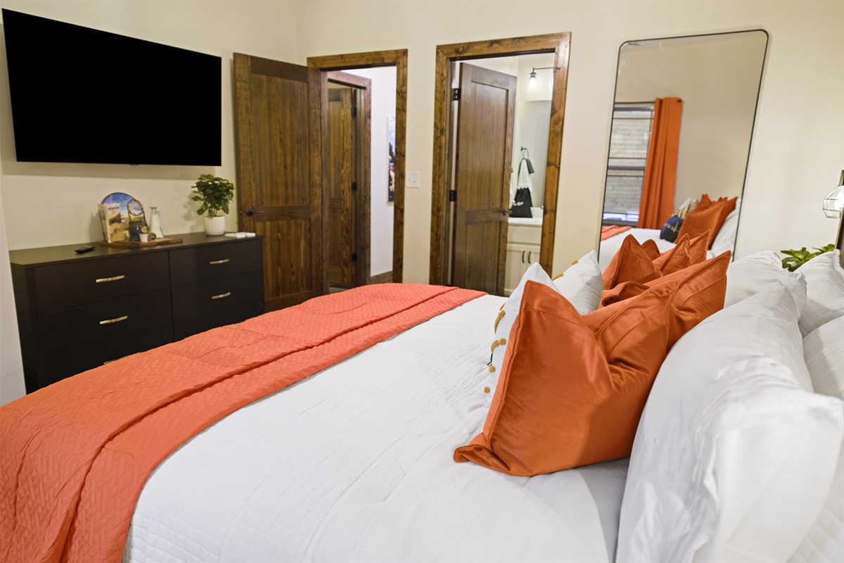 Large screen tv and attached ensuite bathroom