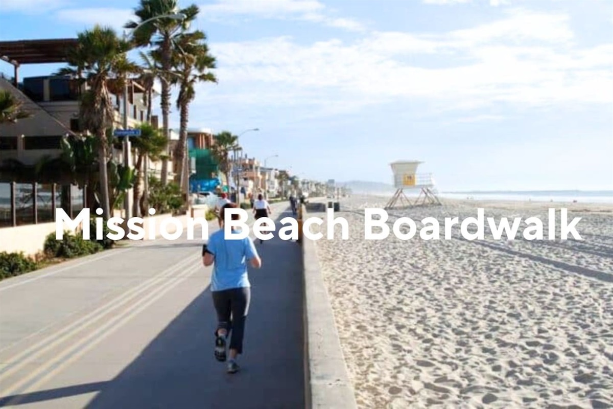 The Mission Beach Boardwalk is a vibrant, scenic path stretching along the coastline, perfect for walking, biking, or rollerblading while enjoying ocean views, local shops, and beachfront cafes.