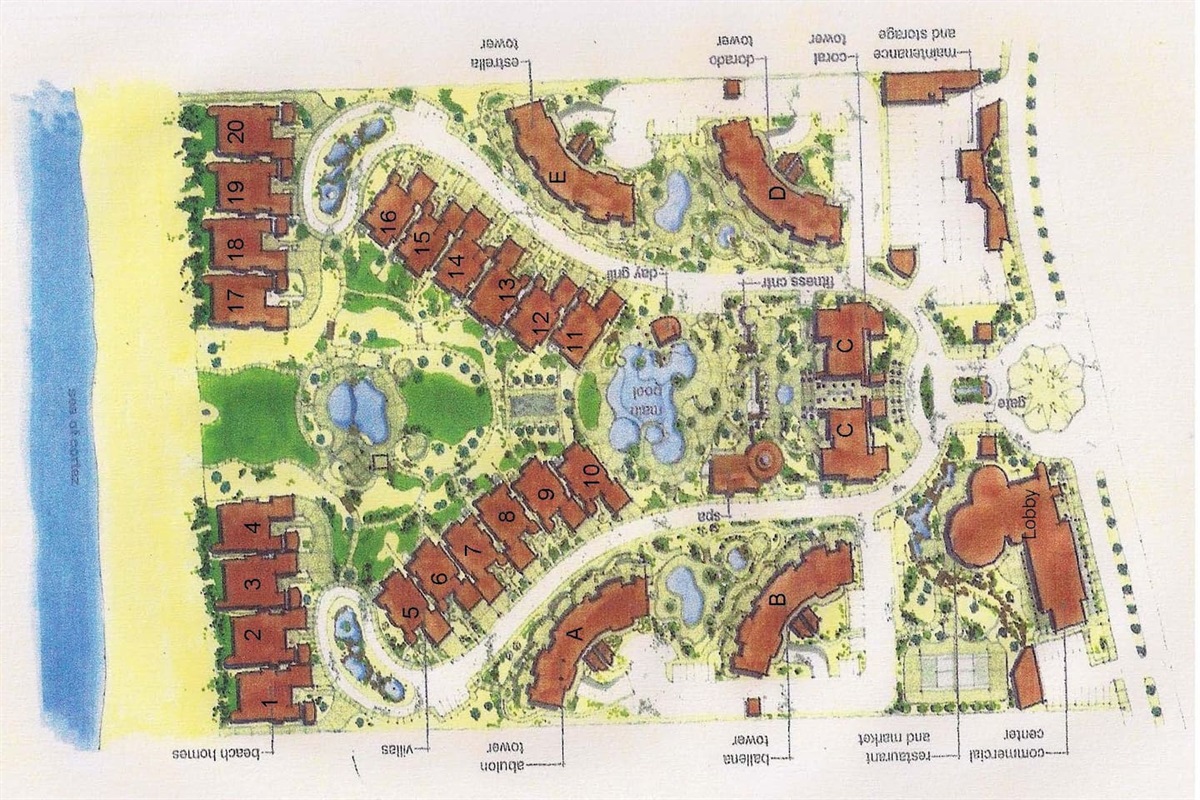 Beachfront.  Sandy Beach.  We are in the E tower which is the closest tower to the beach.  